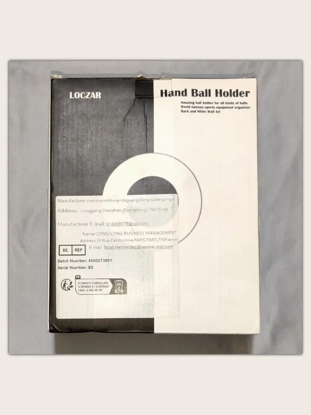 Hand-Shaped Ball Holder Display by Loczar Wall Mounted White Basketball Soccer